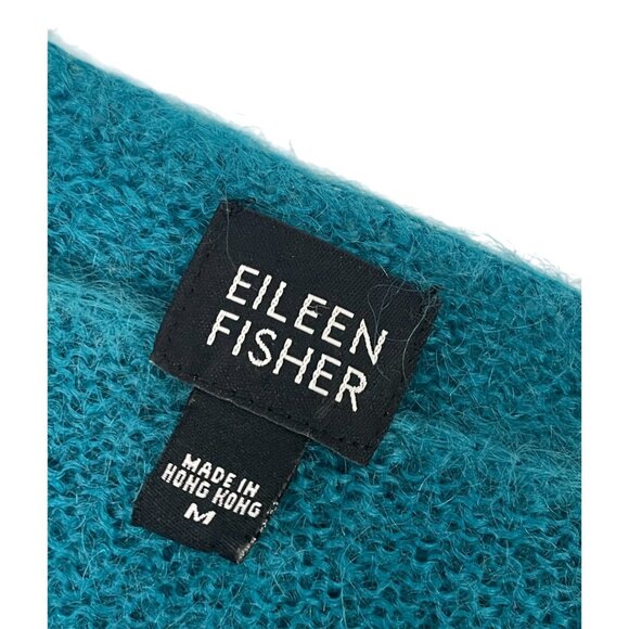 Vintage Eileen Fisher Womens Sweater M Medium Teal Mohair Blend Boxy Hong Kong - Picture 4 of 9